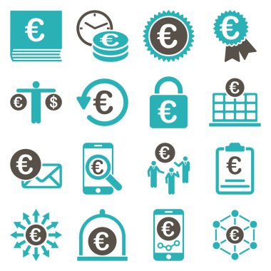 Euro bankacılık iş ve hizmet araçları simgeler