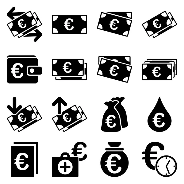 Euro bankacılık iş ve hizmet araçları simgeler — Stok Vektör