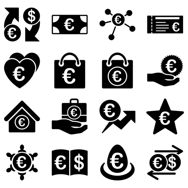 Euro-banki és szolgáltatás eszközök ikonok — Stock Vector