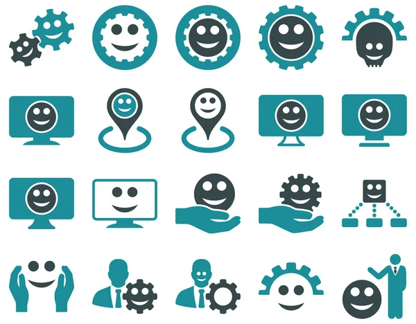 Tools, gears, smiles, map markers icons. — Stock Photo, Image