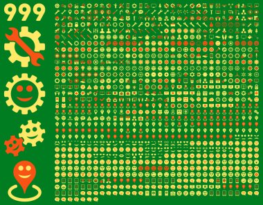 999 araçları, dişliler, gülümsüyor, harita işaretleri, telefon simgeleri.