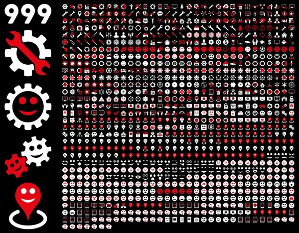 999 ferramentas, engrenagens, sorrisos, marcadores de mapa, ícones móveis . — Fotografia de Stock