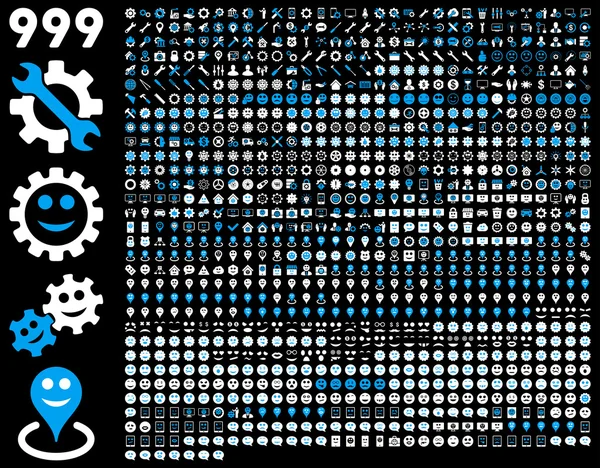 999 araçları, dişliler, gülümsüyor, harita işaretleri, telefon simgeleri.