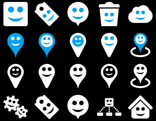 Eszközök, érzelmek, mosolyog, jelölő ikonok megjelenítése — Stock Fotó
