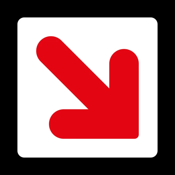 Flecha hacia abajo Derecha plana de color rojo y blanco botón redondeado — Vector de stock