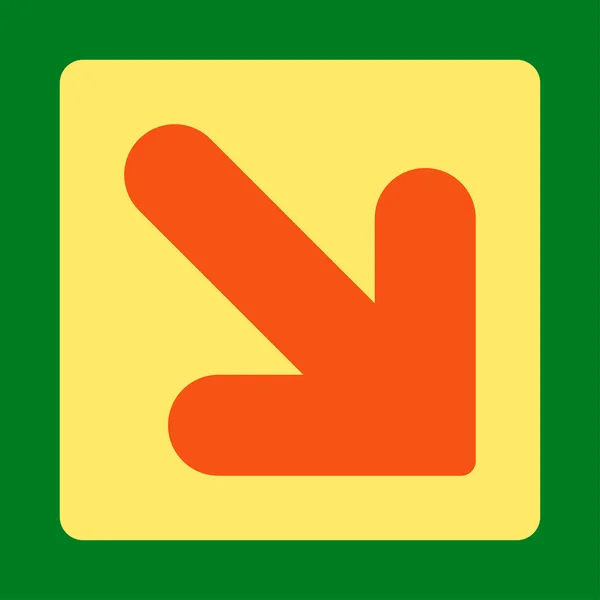 Pijl-omlaag rechts plat oranje en gele kleuren afgerond knop — Stockvector