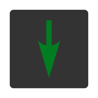 Aşağı keskin ok düz yeşil ve gri renkler düğmesini yuvarlak