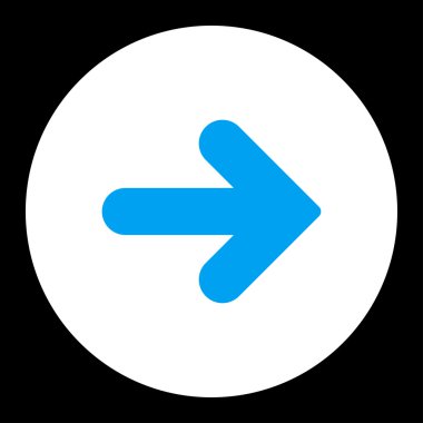 Ok sağ düz mavi ve beyaz renkler düğmesini yuvarlak