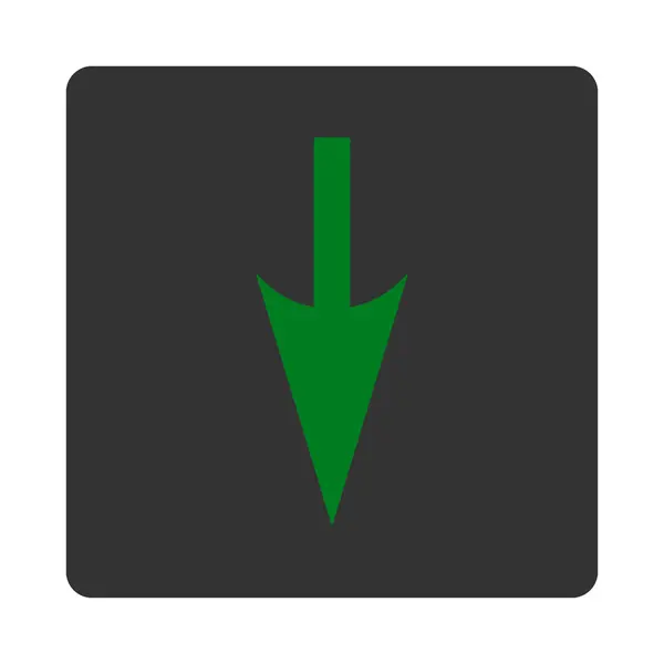 Кнопка Sharp Down Arrow плоско-зеленого и желтого цветов — стоковое фото