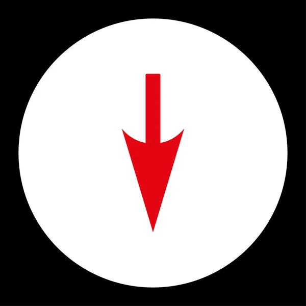 Scharfer Pfeil nach unten flache rote und weiße Farben runder Knopf — Stockfoto