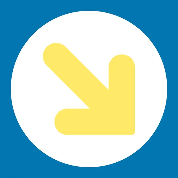 화살표 아래 오른쪽 평면 노란색과 흰색 색상 라운드 버튼 — 스톡 사진