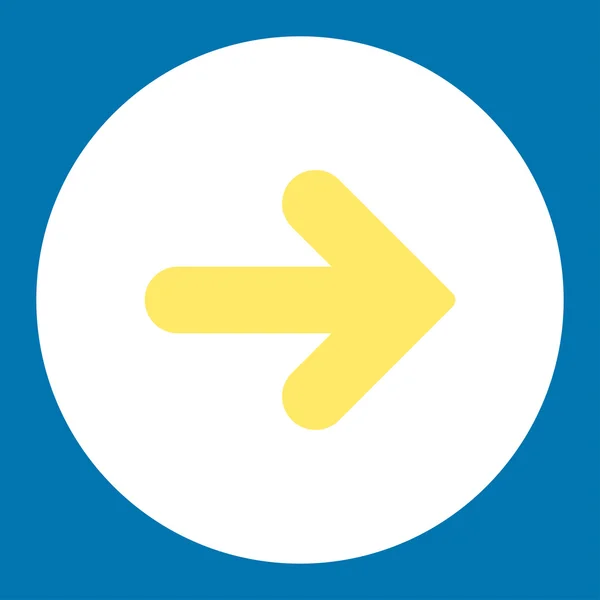 화살표 오른쪽 평면 노란색과 흰색 색상 라운드 버튼 — 스톡 사진