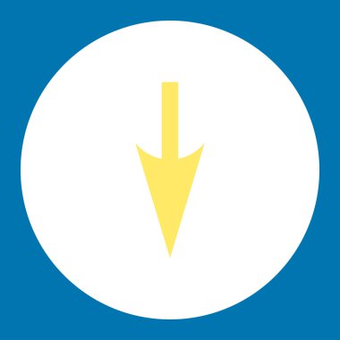 Sharp Down Arrow flat yellow and white colors round button