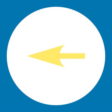 Sharp Left Arrow flat yellow and white colors round button