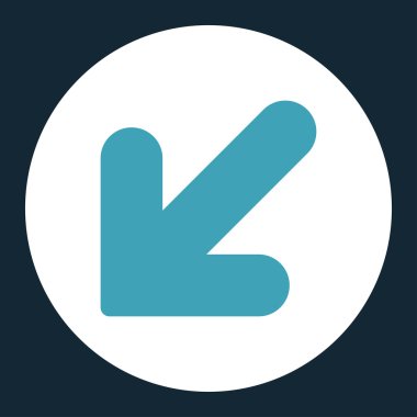 Ok aşağı sol düz mavi ve beyaz renkler düğmesini yuvarlak