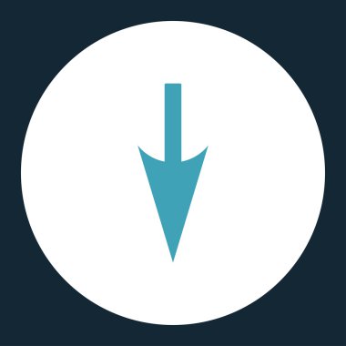 Aşağı keskin ok düz mavi ve beyaz renkler düğmesini yuvarlak