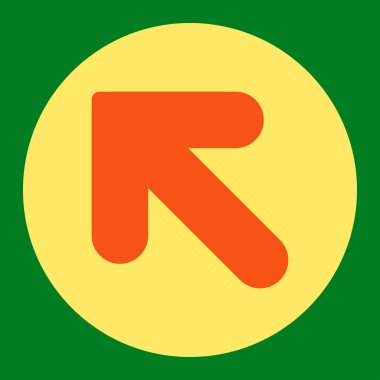Arrow Up Left flat orange and yellow colors round button