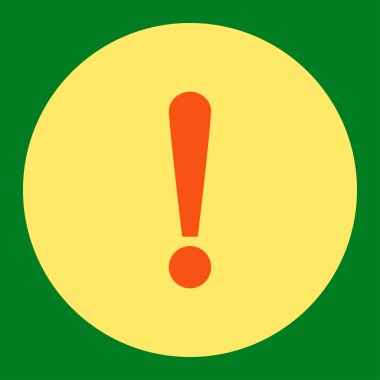 Exclamation Sign flat orange and yellow colors round button