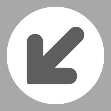 Arrow Down Left flat dark gray and white colors round button