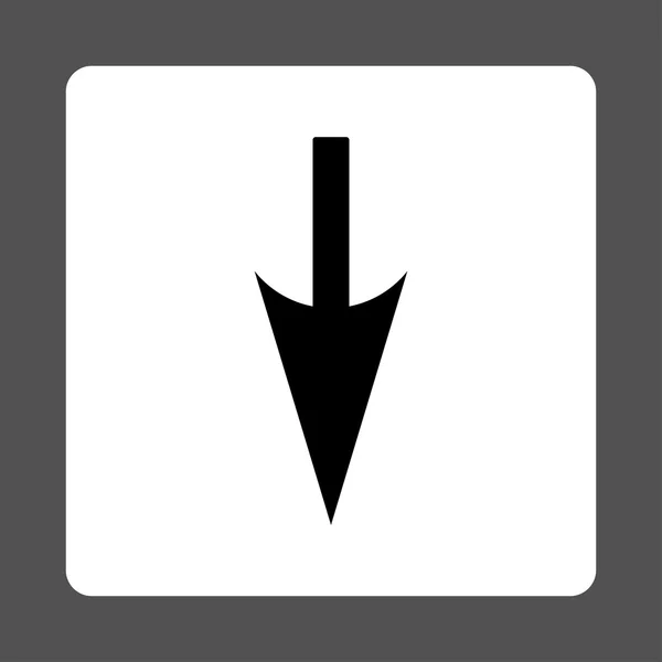 Ostré tlačítko šipkou dolů ploché černé a bílé barvy, zaoblený — Stockový vektor