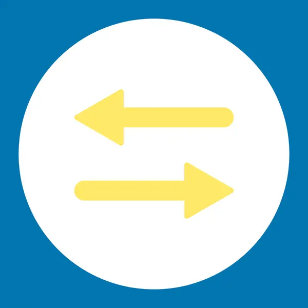Arrows Exchange Horizontal flat yellow and white colors round button — Stock vektor