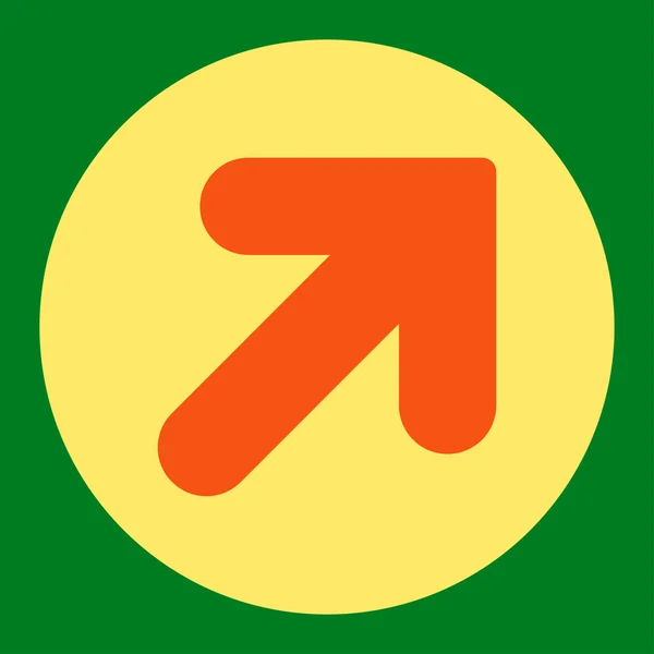 Arrow Up Right flat orange and yellow colors round button — Stockový vektor