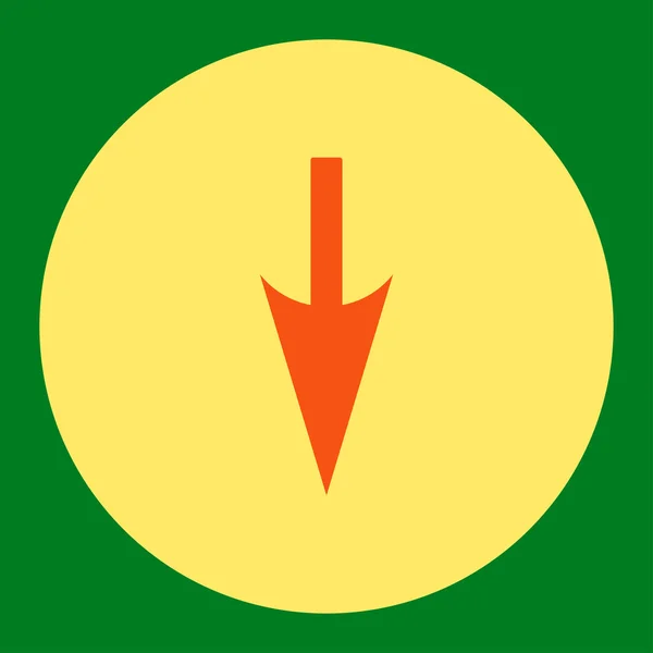Flecha aguda hacia abajo plana naranja y amarillo colores botón redondo — Archivo Imágenes Vectoriales