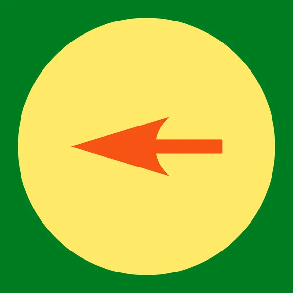 Seta Esquerda afiada plana laranja e amarelo botão redondo — Vetor de Stock