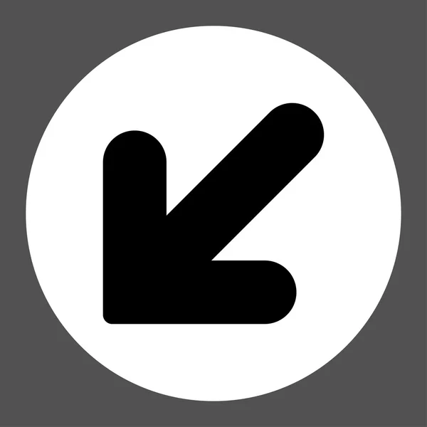 Flecha abajo Izquierda plana negro y blanco colores botón redondo — Archivo Imágenes Vectoriales