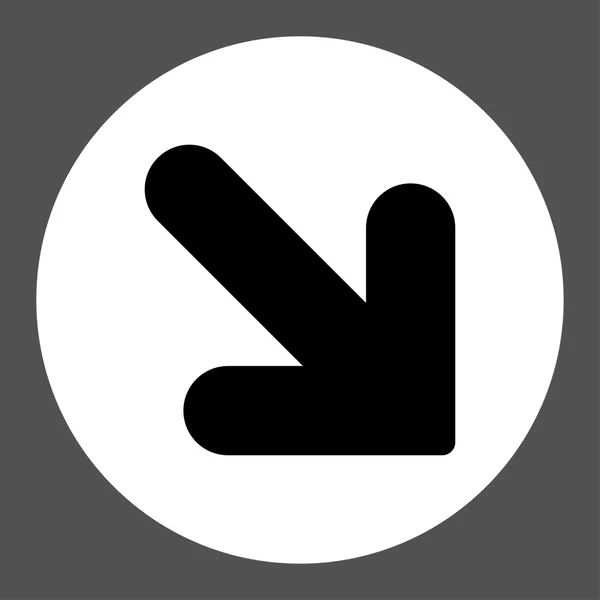 Arrow Down Right flat black and white colors round button — Stockový vektor
