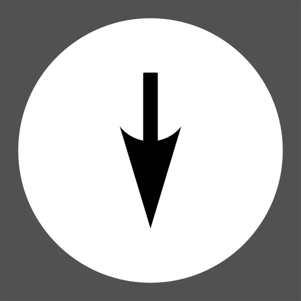 Гострий вниз Стрілка плоский чорно-білий кольори кругла кнопка — стоковий вектор