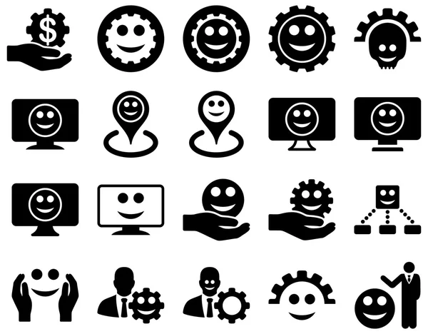 Tools, gears, smiles, map markers icons. — Stock Photo, Image