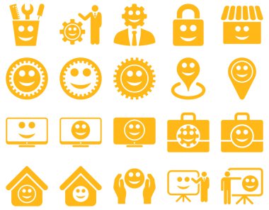 Araçlar, Dişliler, gülümsüyor, yönetim simgeleri.