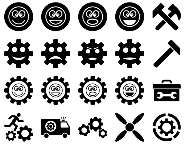 Hulpmiddelen en glimlach Gears pictogrammen — Stockvector