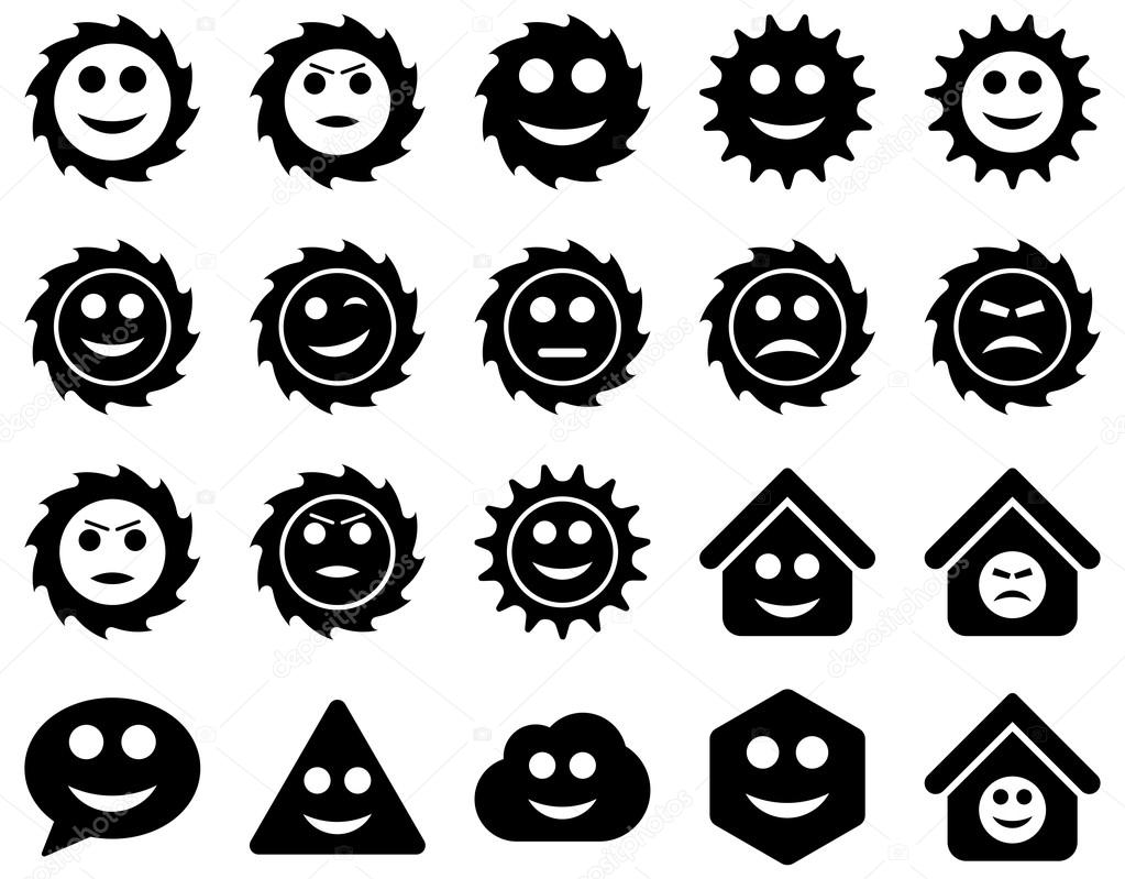 Tools, gears, smiles, emotions icons