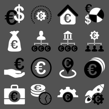 Euro bankacılık iş ve hizmet araçları simgeler