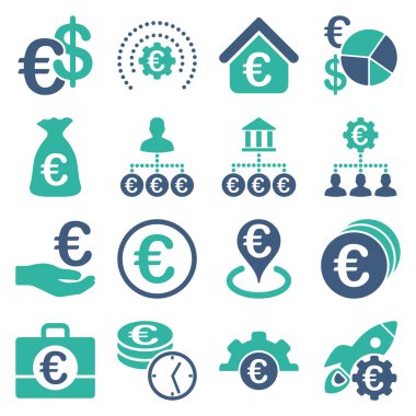 Euro bankacılık iş ve hizmet araçları simgeler