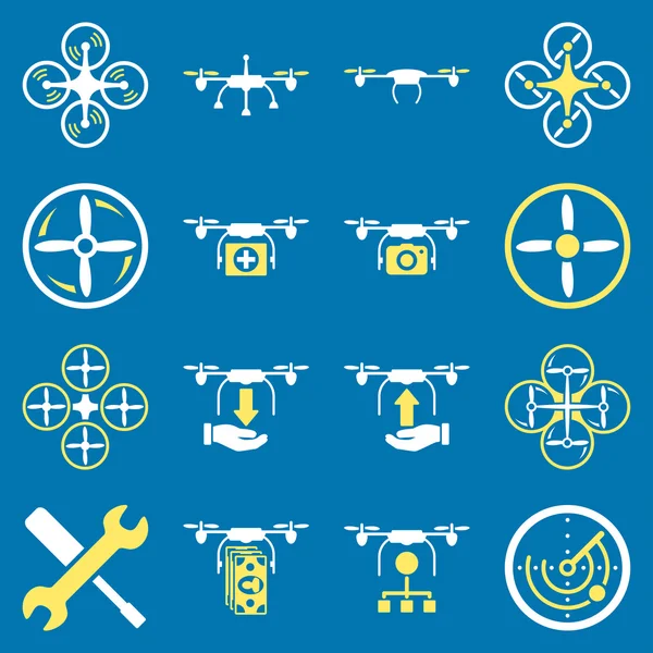 Flying drone flat bicolor icons — Stock Photo, Image