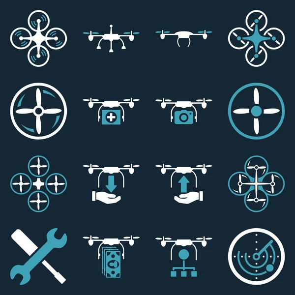 Двухцветные иконы летающего беспилотника — стоковое фото