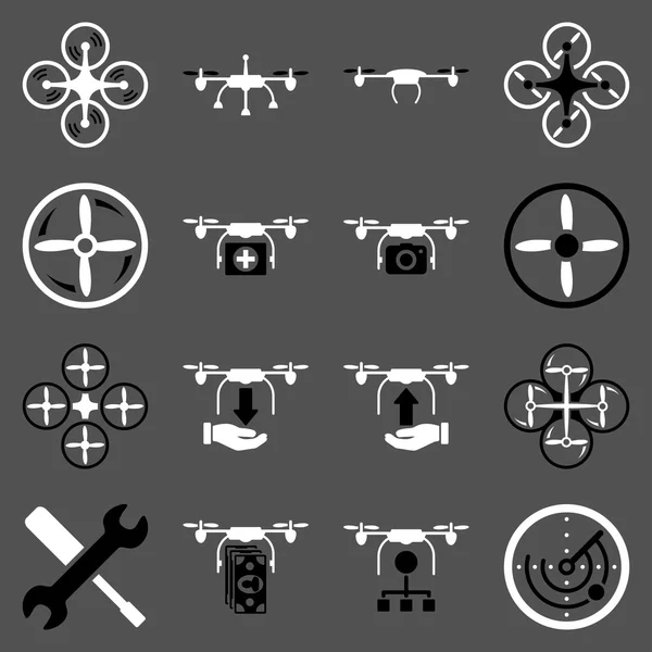 Flying drone flat bicolor icons — Stock Photo, Image