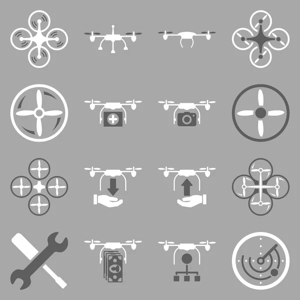 Flying drone flat bicolor icons — Stock Photo, Image