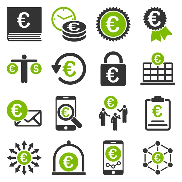 Urządzenia dla zmierzenia szczelności i lepkości płynnów euro bankowość biznes i usługi ikony — Zdjęcie stockowe