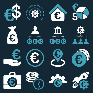 Euro bankacılık iş ve hizmet araçları simgeler