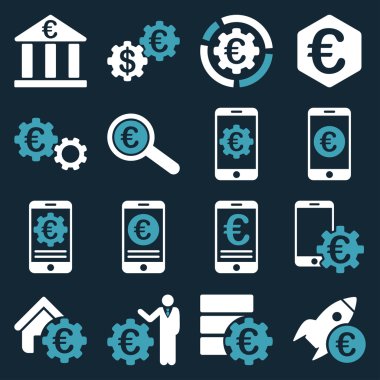 Euro bankacılık iş ve hizmet araçları simgeler