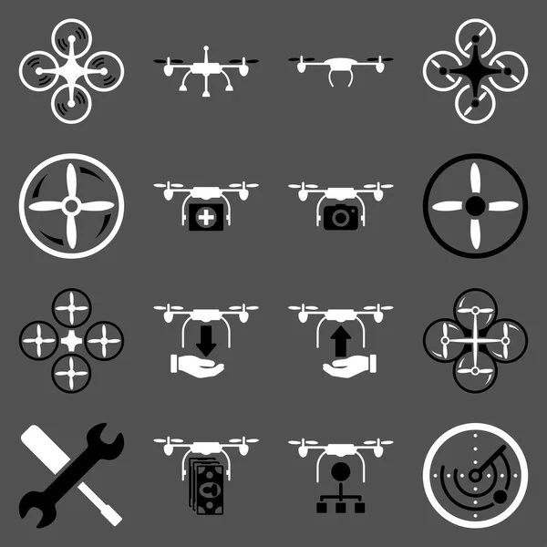 Flying drone iconos bicolor planos — Vector de stock