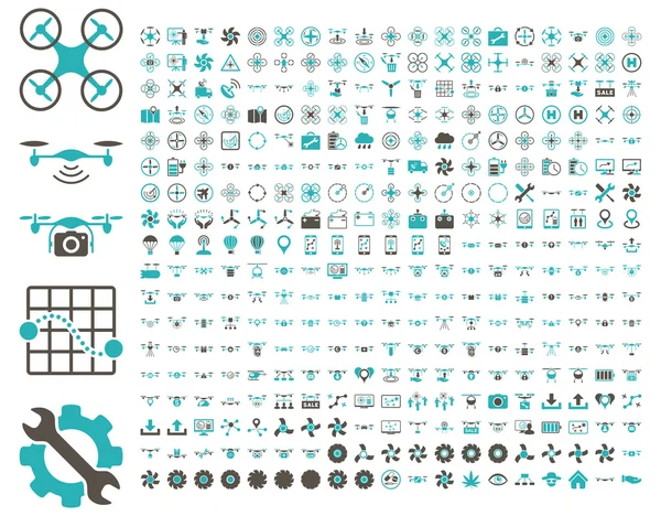 Ícones de drones aéreos e ferramentas quadricópteros — Fotografia de Stock
