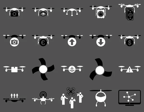 Iconos de herramientas de dron de aire y quadcopter — Vector de stock