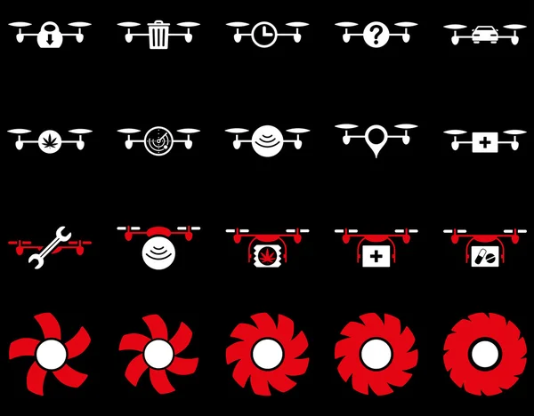 Ícones da ferramenta do drone e do quadcopter do ar — Vetor de Stock