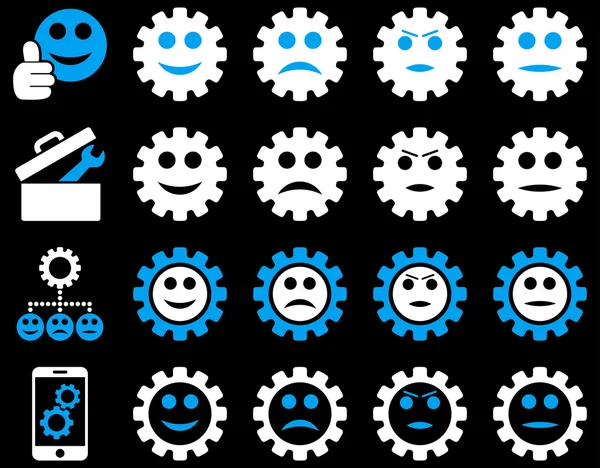 Hulpmiddelen en glimlach Gears pictogrammen — Stockvector