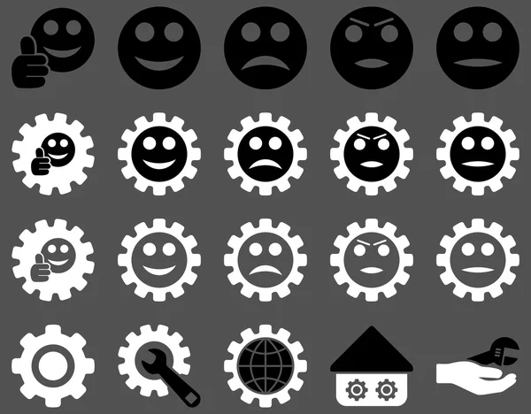 Instellingen en glimlach Gears pictogrammen — Stockvector